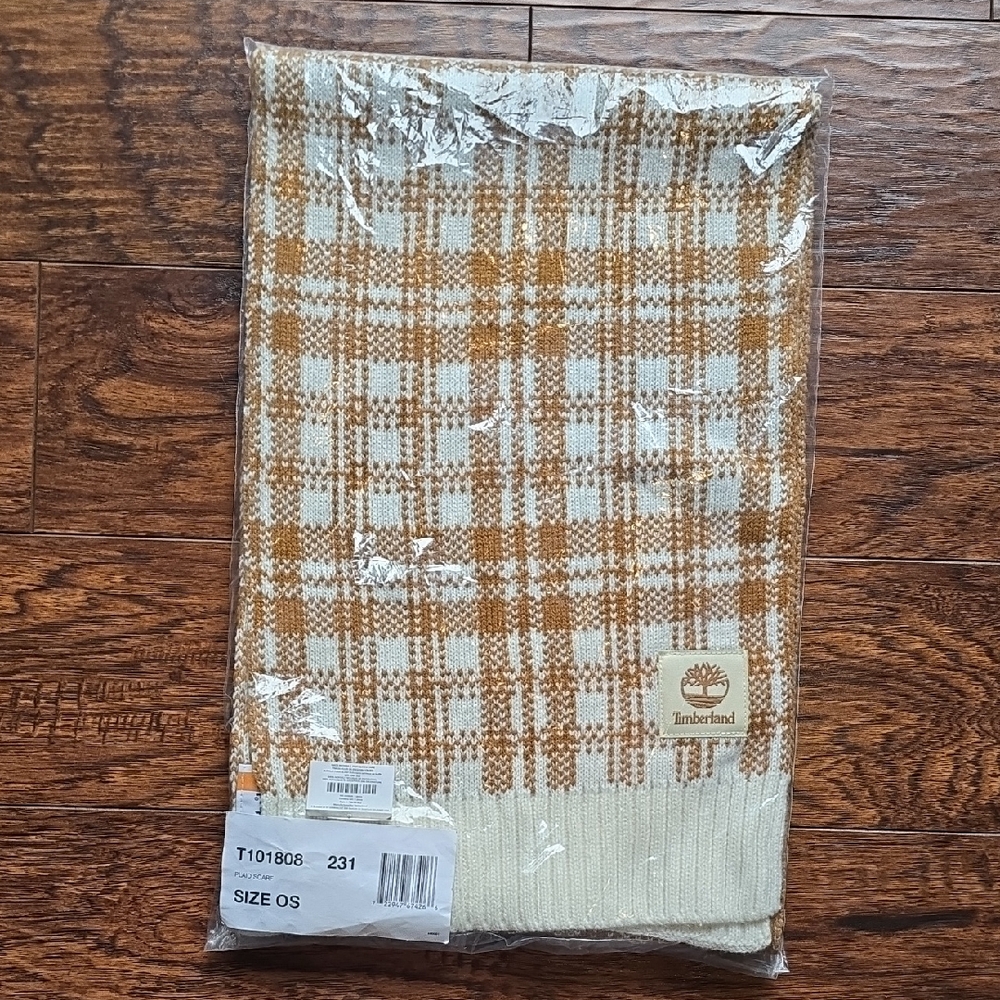 Timberland Cream and Tan Checkered Scarf UNISEX